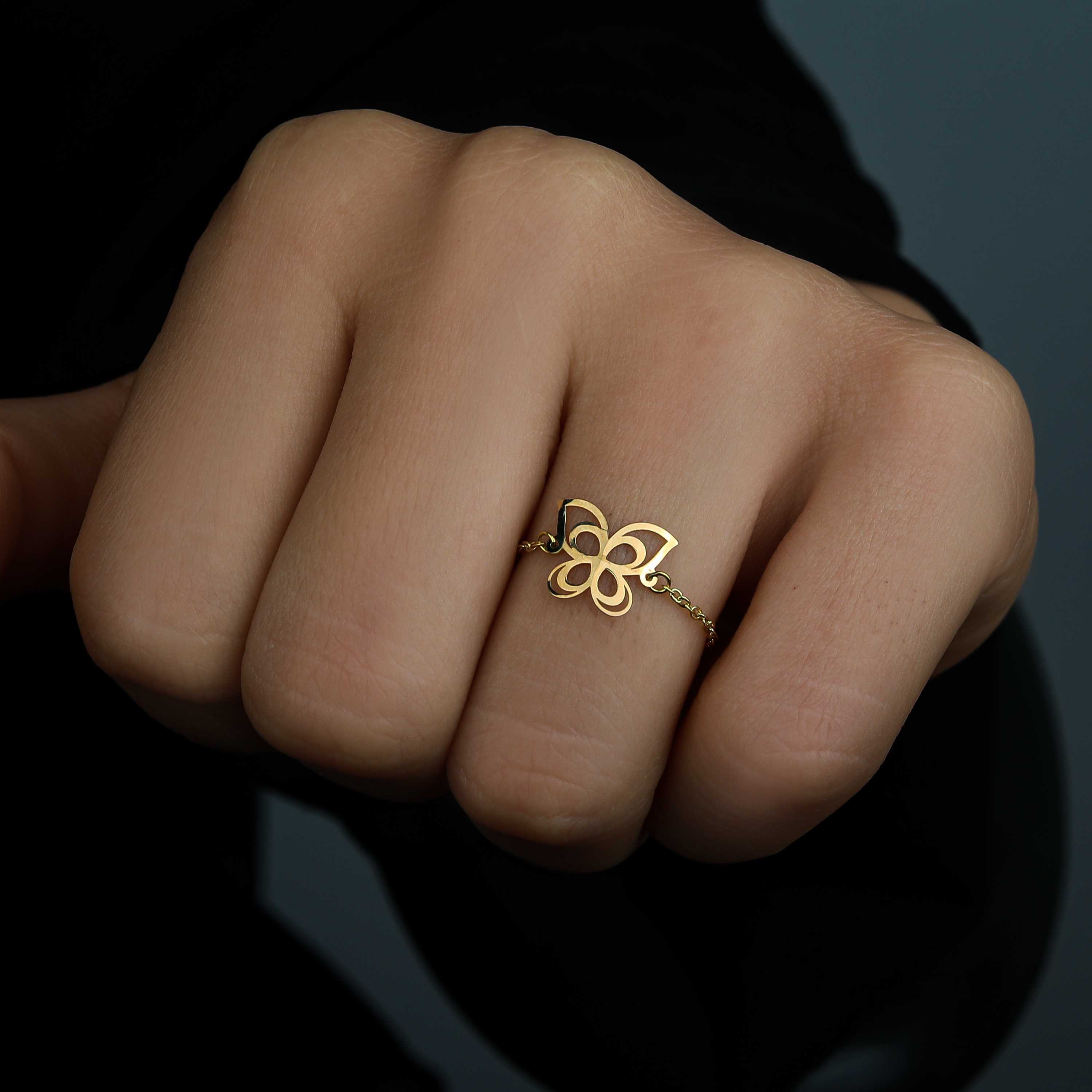 18k gold chain ring, Turkish made - (H-0993)